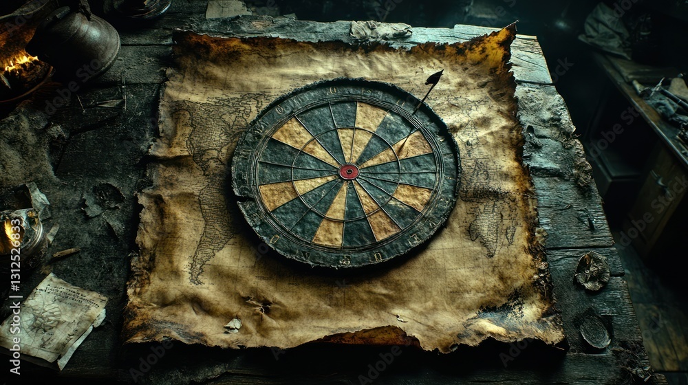 Fototapeta premium Vintage dartboard on aged map