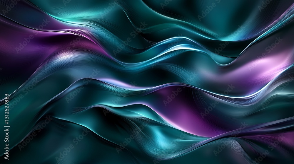 Obraz premium deep teal and purple abstract background with floating waveforms and soft gradients, futuristic and elegant, artistic and vibrant design
