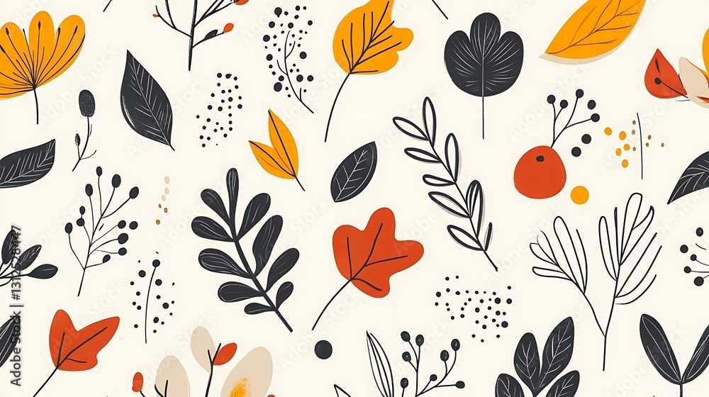 Obraz premium Autumnal leaves and branches pattern. Simple, minimalist design