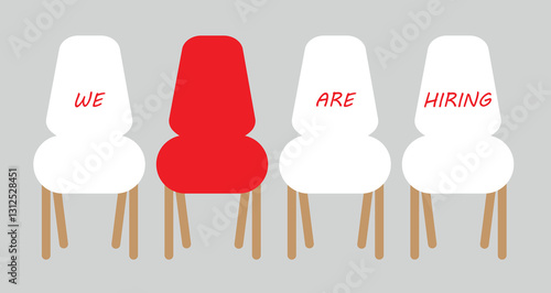  We are hiring. recruitment concept, resources job employment ,career unemployed interview,chairs isolated on background creative vector illustration, art template, abstract graphic element.