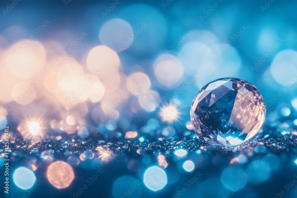 Luminous crystal orb nestled amidst shimmering bokeh and glittering specks Luminous crystal orb nestled amidst shimmering bokeh and glittering specks