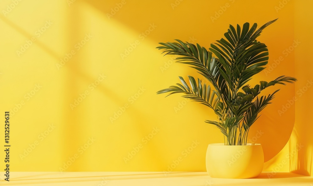 Futuristic Screen Portfolio Displaying Modern Design Elements with Green Plant Decorated on Bright Yellow Background Futuristic Screen Portfolio Displaying Modern Design Elements with Green Plant Decorated on Bright Yellow Background