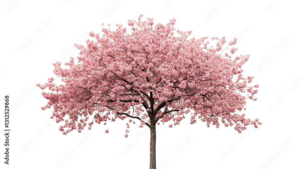 Fototapeta premium Blooming cherry tree with pink flowers on transparent background