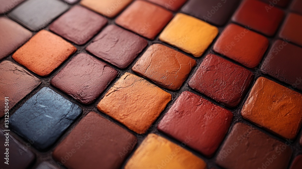 A Colorful Mosaic of Earthy Tones: A Close-Up View of Textured Tiles A Colorful Mosaic of Earthy Tones: A Close-Up View of Textured Tiles