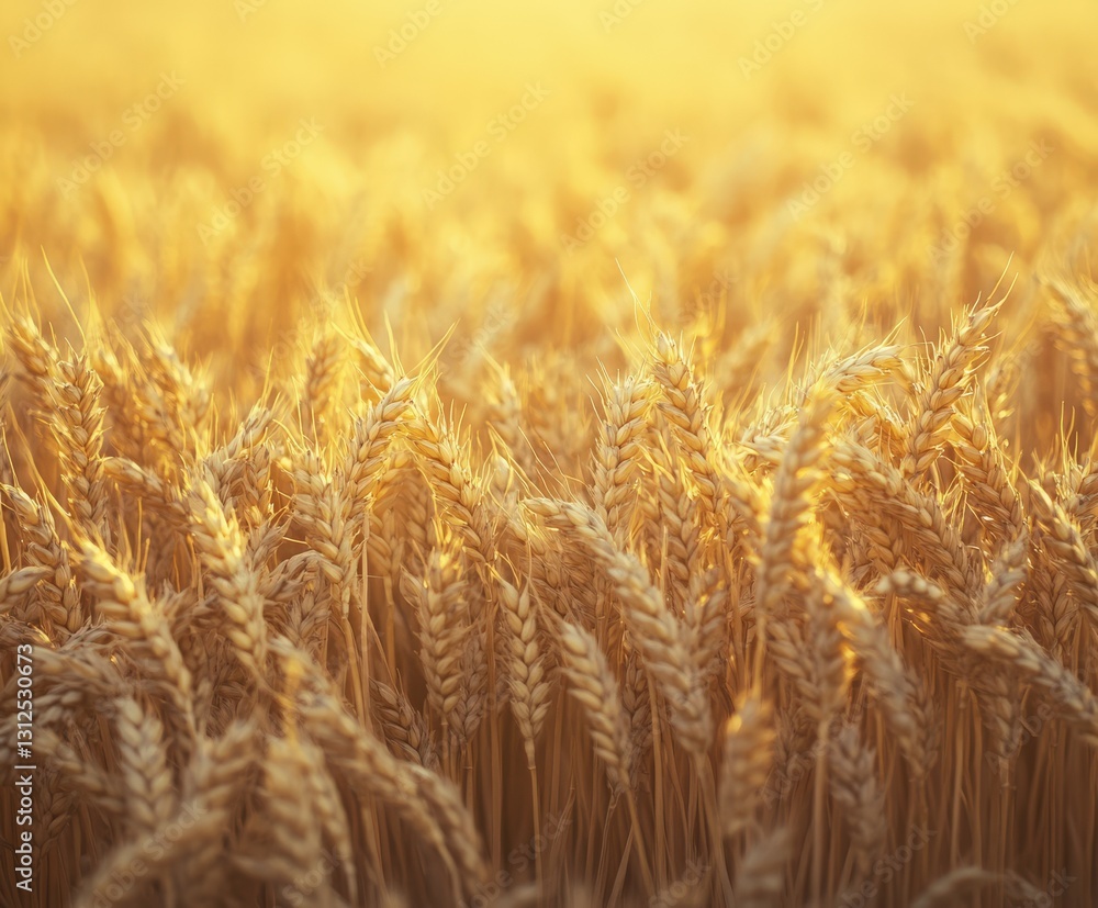 Wheat field glows at sunset as golden grains sway gently in the warm breeze during a calm evening Wheat field glows at sunset as golden grains sway gently in the warm breeze during a calm evening