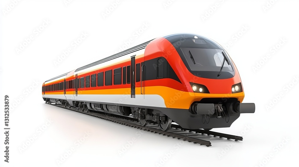 A 3D-rendered high-speed train, isolated against a white background. A 3D-rendered high-speed train, isolated against a white background.