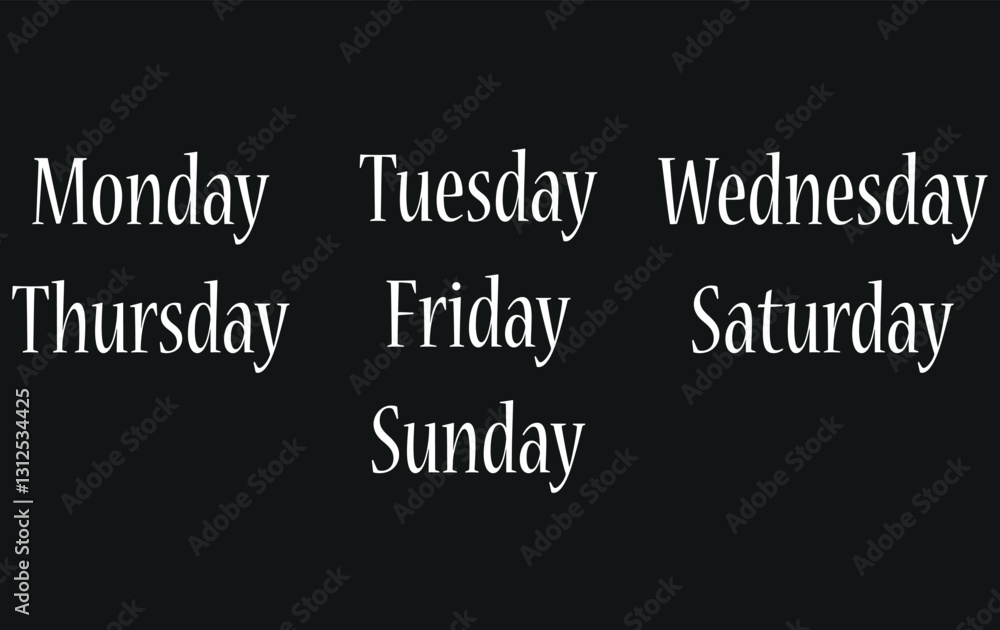 Days of the week,Monday,Tuesday,Wednesday,Thursday,Friday,Saturday,Sunday vector icon Days of the week,Monday,Tuesday,Wednesday,Thursday,Friday,Saturday,Sunday vector icon