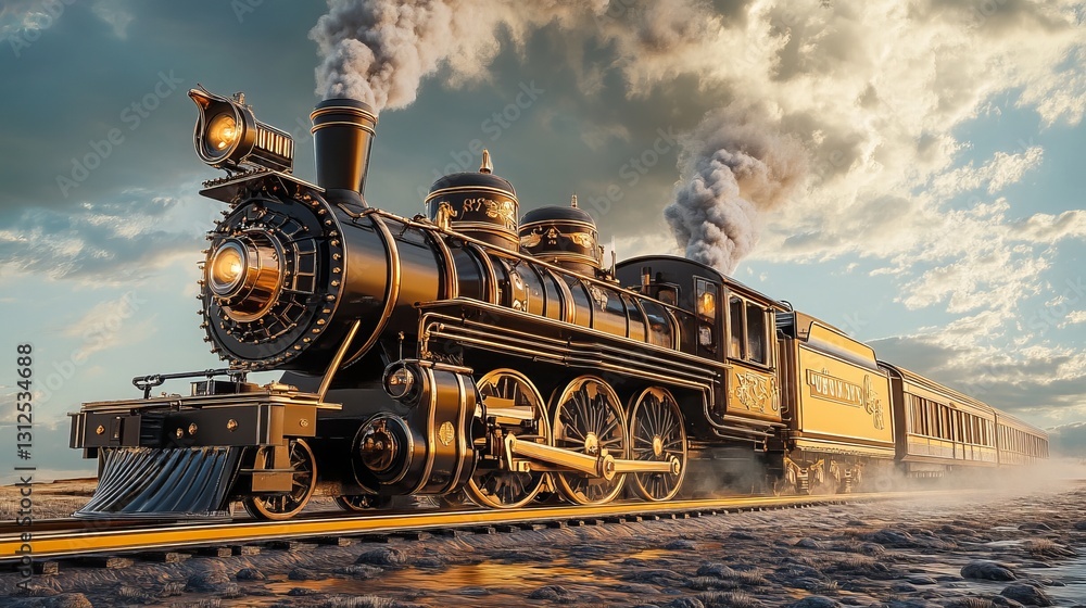 Naklejka premium A 3D-rendered steam locomotive train.
