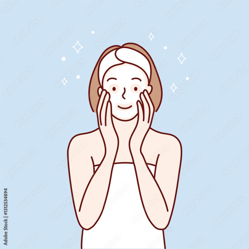 vector illustration, girl takes care of facial skin vector illustration, girl takes care of facial skin