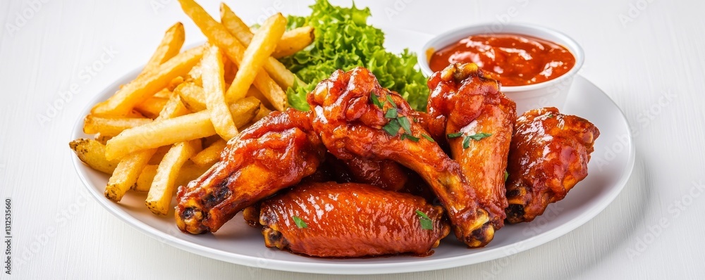 buffalo wings with a side of fries, comfort food, high-resolution photography, isolated on white background buffalo wings with a side of fries, comfort food, high-resolution photography, isolated on white background