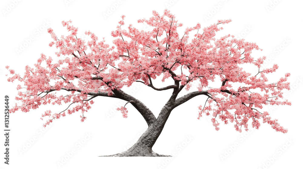 Blooming cherry blossom tree with pink flowers on transparent background Blooming cherry blossom tree with pink flowers on transparent background
