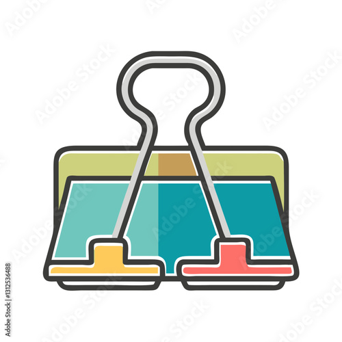 Binder clip icon with vibrant colors, office organization concept