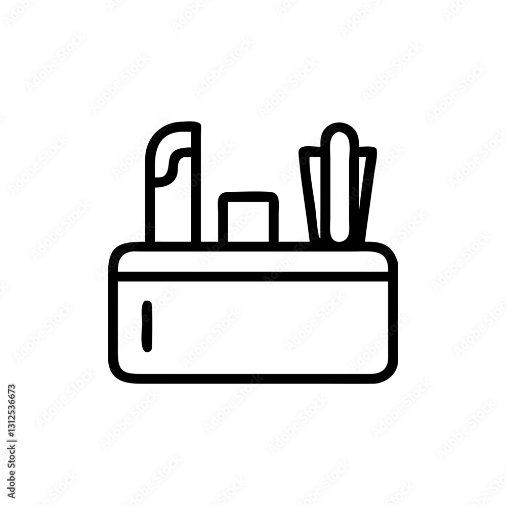 Desk organizer icon with stationery, minimalist workspace concept Desk organizer icon with stationery, minimalist workspace concept