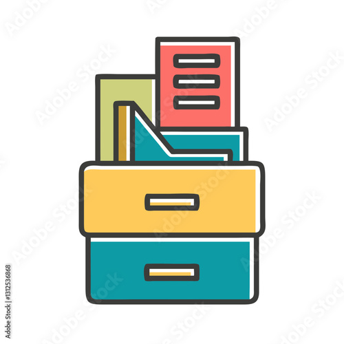 Filing cabinet icon with documents, organization concept