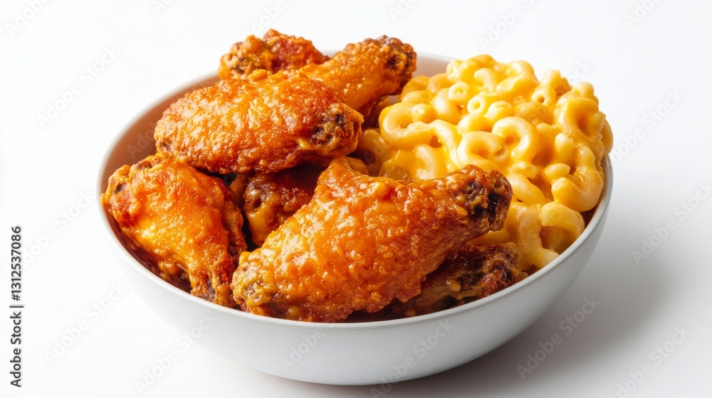 buffalo wings with a side of mac and cheese, comfort food combination, homestyle photography, isolated on white background buffalo wings with a side of mac and cheese, comfort food combination, homestyle photography, isolated on white background