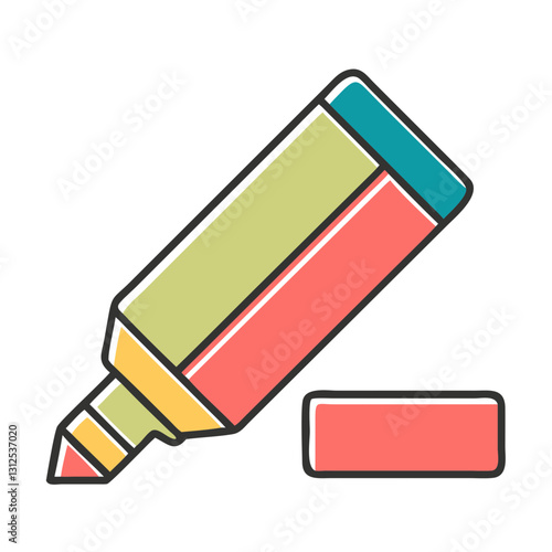 Colorful highlighter pen icon with cap, creative writing concept