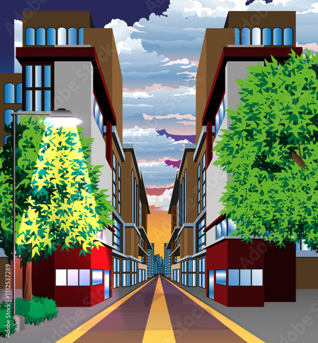 Road to the City In the Evening Background Illustration