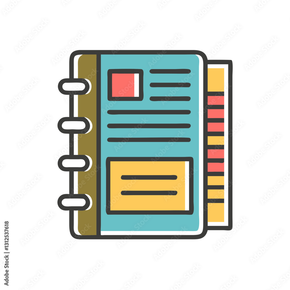 Colorful spiral notebook icon featuring notes, stationery concept Colorful spiral notebook icon featuring notes, stationery concept