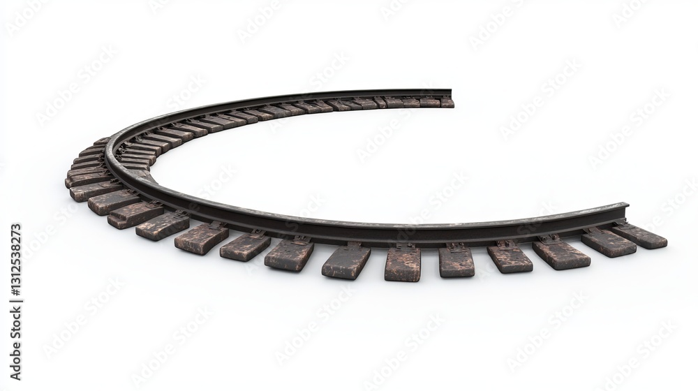Fototapeta premium A curved railroad track, isolated against a white background. 3D illustration
