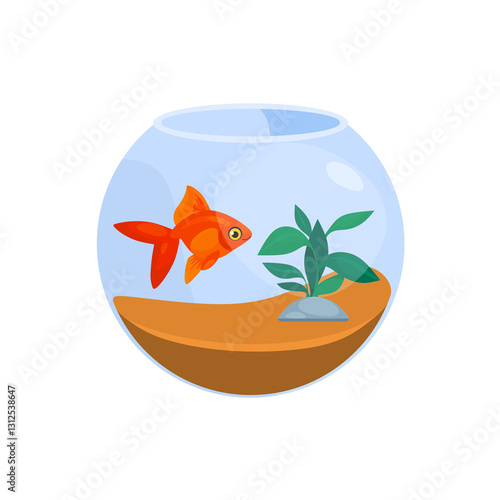 Colorful vector illustration of aquarium with aquatic plants for decorative, educational materials, children's books, digital projects related to marine life. Aquarium isolated on white background