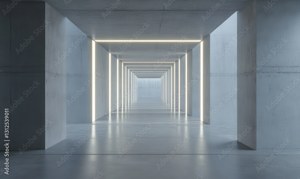 Concrete Hallway with Neon Lights Concrete Hallway with Neon Lights