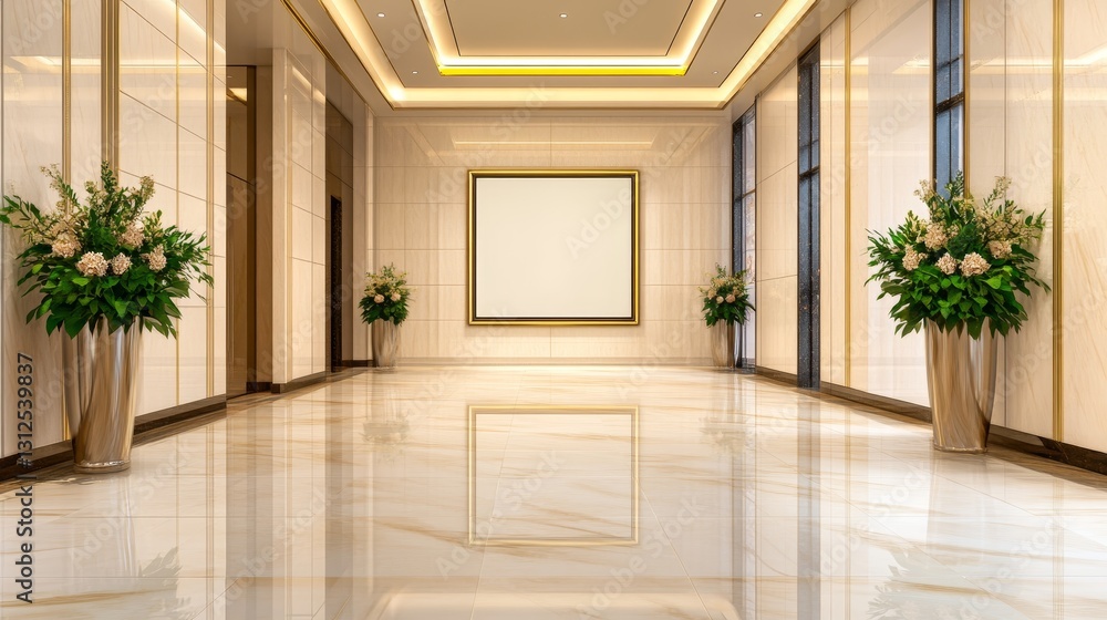 Obraz premium Elegant interior of a modern gallery showcasing empty wall space with decorative plant