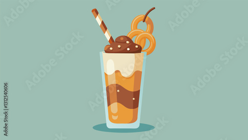 Satisfy your sweet tooth with an indulgent cream soda alongside some gooey caramel and chocolatecovered pretzels.. Vector illustration
