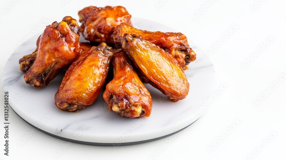 Buffalo wings on a marble plate, elegant presentation, luxury food photography, isolated on white background Buffalo wings on a marble plate, elegant presentation, luxury food photography, isolated on white background