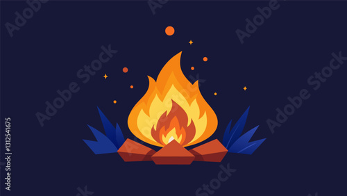 The warmth of a glowing fire perfect for roasting marshmallows and sharing campfire stories after a day of crafting.. Vector illustration