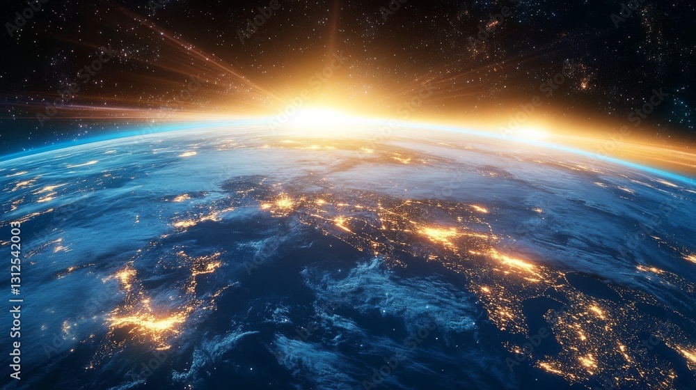 Earthrise Sunrise over City Lights, Global Perspective, Space View, Planet Earth, Nightlights Earth, Space Earthrise Sunrise over City Lights, Global Perspective, Space View, Planet Earth, Nightlights Earth, Space