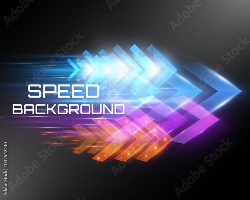 Futuristic speed background with glowing arrows, motion blur, digital technology concept, fast-moving elements, dynamic light trails, high-tech energy flow, acceleration effect, sci-fi motion design.
