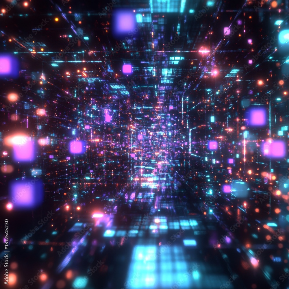 Abstract Data Stream: Futuristic Digital Network with Glowing Nodes and Complex Connections Abstract Data Stream: Futuristic Digital Network with Glowing Nodes and Complex Connections