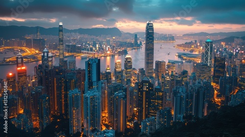 Wallpaper Mural A majestic aerial cityscape illuminated by beautiful city lights at twilight Torontodigital.ca