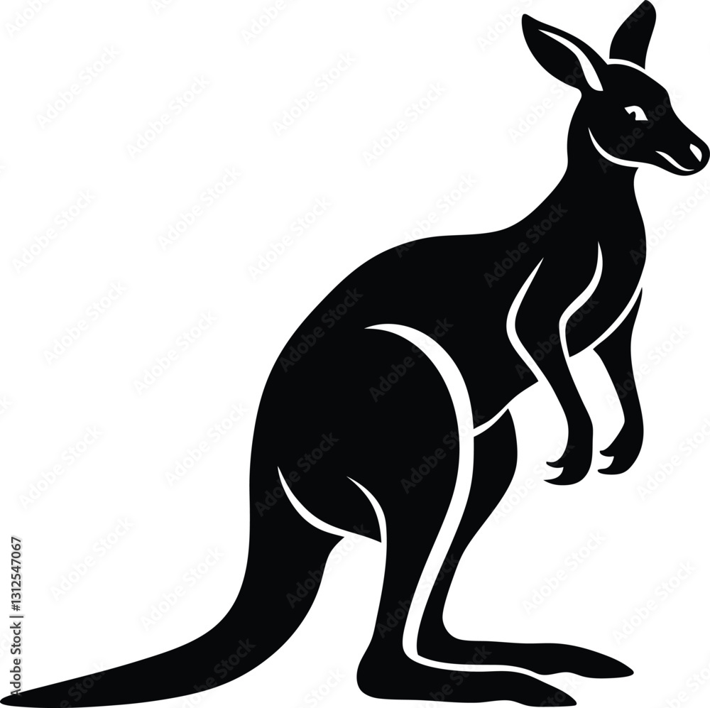 Black Silhouette of a Kangaroo in a Minimalistic Design Black Silhouette of a Kangaroo in a Minimalistic Design