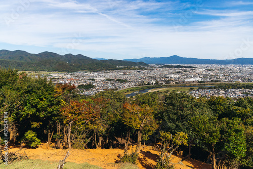 Fotografia Kyoto panorama, Japan, beautiful super wide aerial view, with city skyline and m