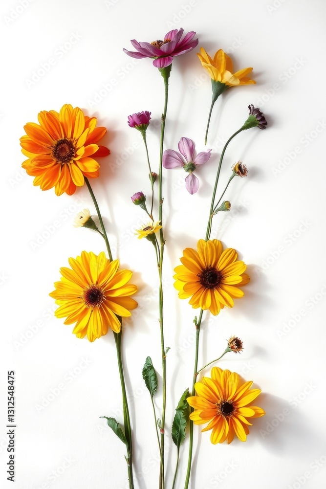 Fototapeta premium Vibrant daisies in warm tones arranged artistically for a cheerful display during daylight hours