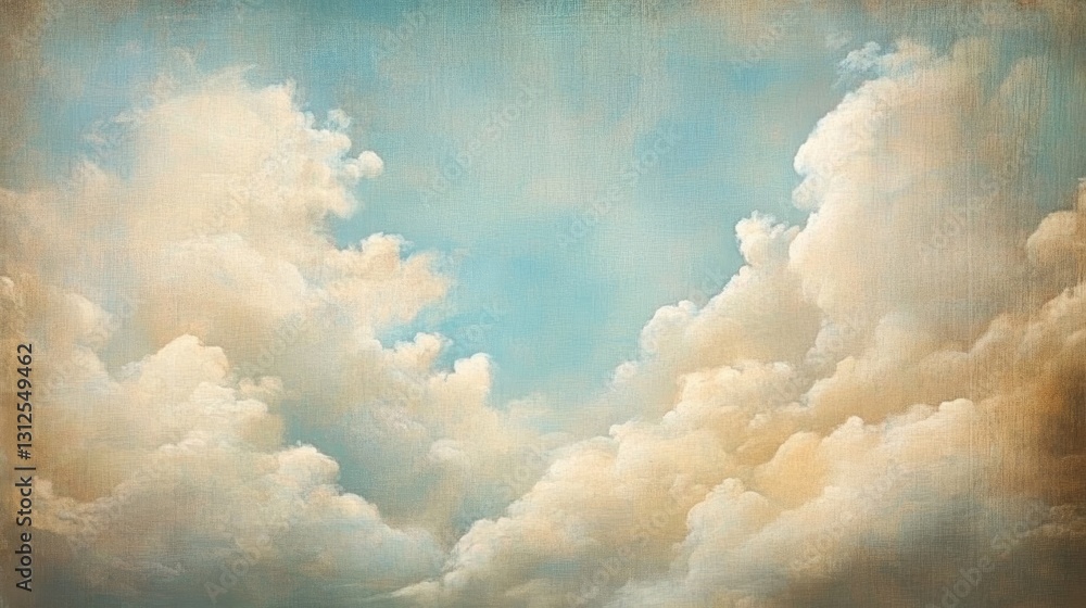 custom made wallpaper toronto digitalCelestial Canvas Oil Painting of Cloudscape, Vintage Texture, Serene Sky, Clouds, Art Cloudscape, Oil Painting
