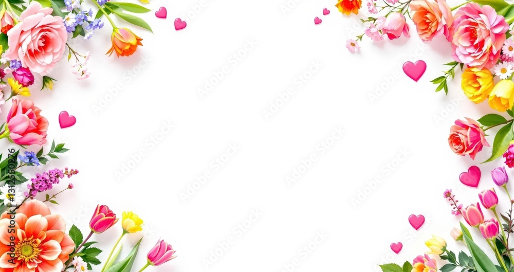 Flowers and hearts on the white background Flowers and hearts on the white background