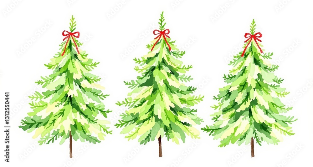 Obraz premium Watercolor green christmas trees