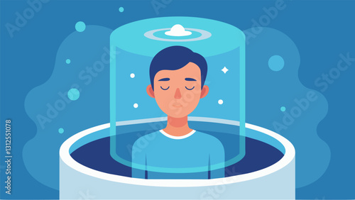 With eyes closed and all external stimulation removed someone using a sensory deprivation tank to enhance their creative thinking and problemsolving abilities.. Vector illustration