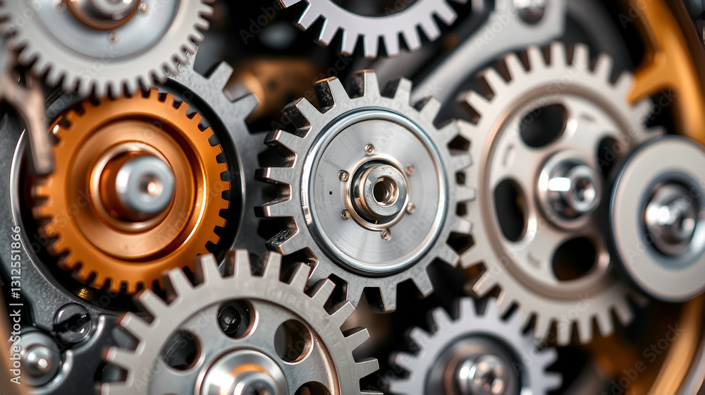 This close-up view showcases a complex machine with multiple gears, illustrating the intricate mechanics involved in production and engineering This close-up view showcases a complex machine with multiple gears, illustrating the intricate mechanics involved in production and engineering