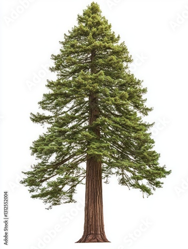 Tall Coastal Redwood Tree Isolated on White Background