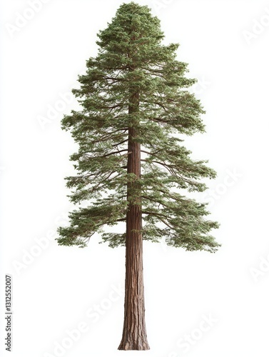 Tall Coastal Redwood Tree Isolated on White Background