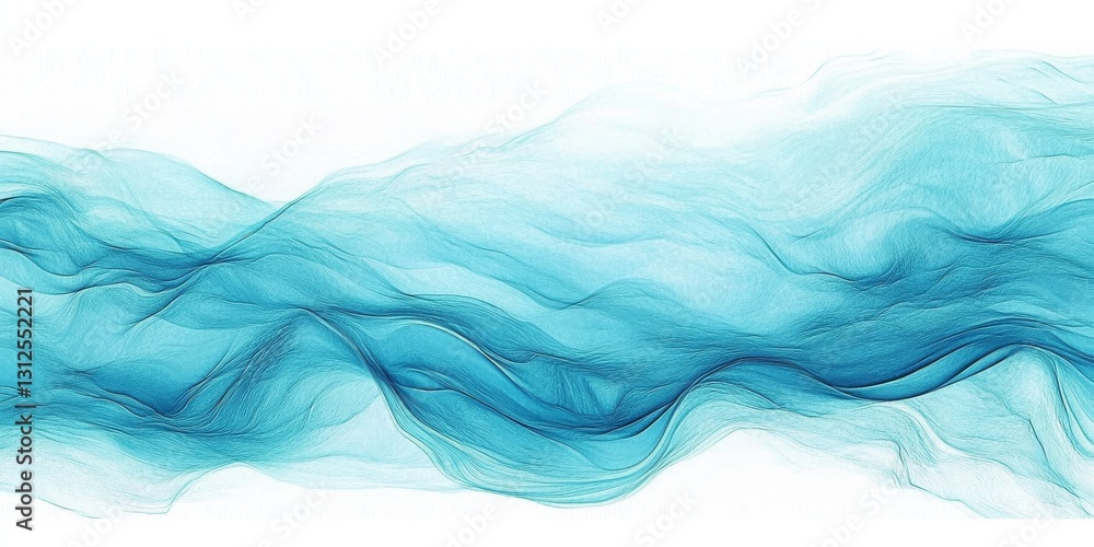 Fototapeta premium Abstract Teal Wave Composition Digital Art, Fluid Design, Flowing Lines Abstract art, digital painting