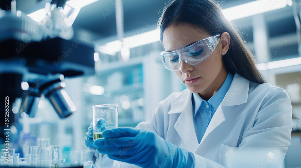 Female Doctor in State-of-the-Art Lab Examining Fluid for Research Female Doctor in State-of-the-Art Lab Examining Fluid for Research