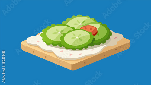 Whole grain crackers topped with tuna salad made with Greek yogurt instead of mayo and cucumber slices for a filling and proteinrich latenight snack.. Vector illustration