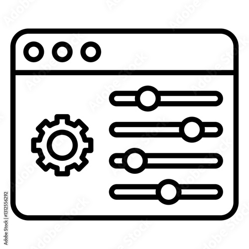 Minimalist outline icon representing hyperparameter tuning in machine learning. Features a settings panel with sliders and a gear, symbolizing AI model optimization and performance adjustment.