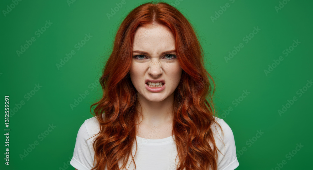Fototapeta premium Young woman angry on green isolated background