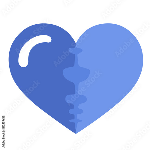 Blue broken heart icon with gradient shading and puzzle piece separation on a transparent background