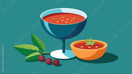 The aromatic notes of a rich Rioja red perfectly complement the tangy flavors of a refreshing Gazpacho soup.. Vector illustration